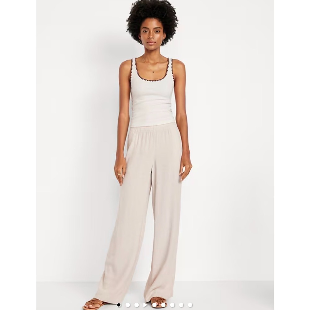 NWT Old Navy High Waisted Linen Blend Wide-Leg Pants Beige Beach‎ Sz 2X